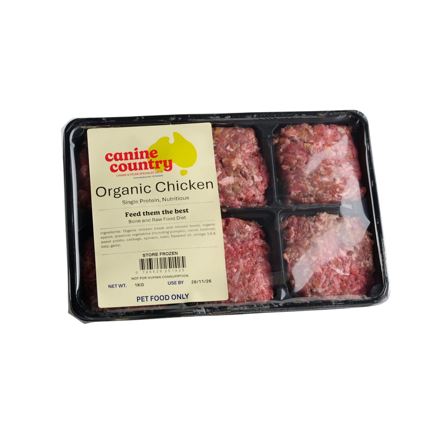 Organic Chicken BARF 1kg Portion Tray - Canine Country