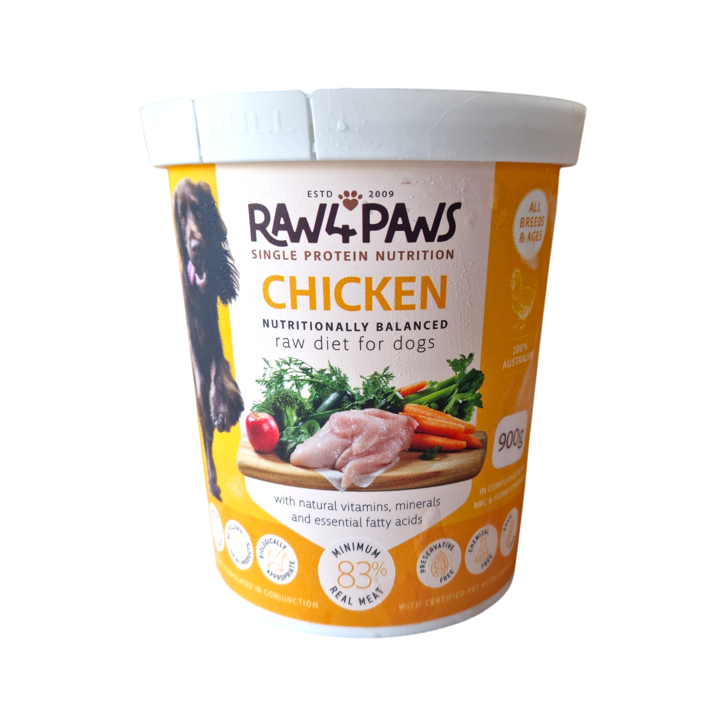 ** TEMPORARY SIZE 900g Chicken Tub - Raw 4 Paws