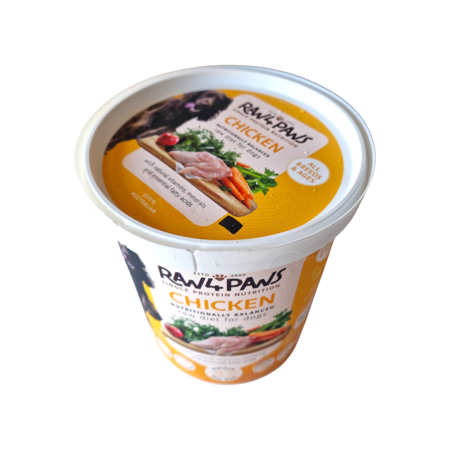 ** TEMPORARY SIZE 900g Chicken Tub - Raw 4 Paws