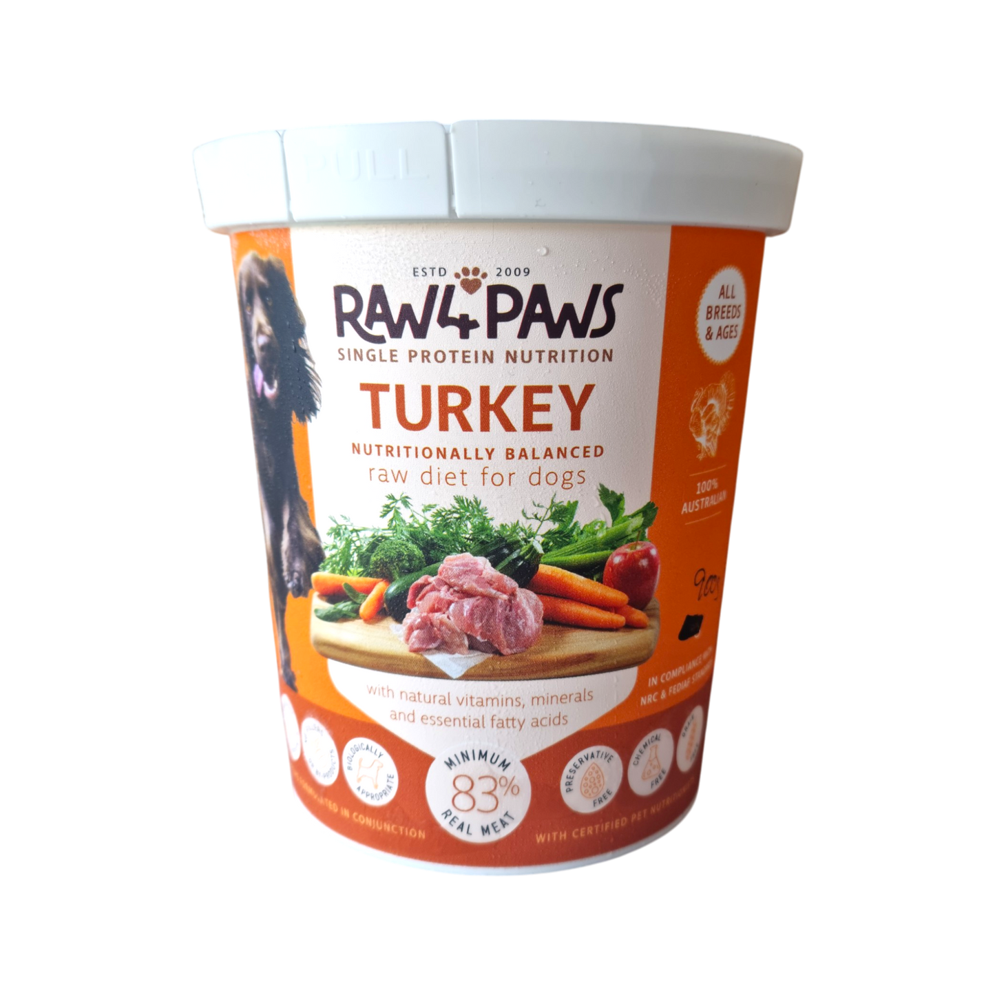 ** TEMPORARY SIZE 900g Turkey Tub - Raw 4 Paws