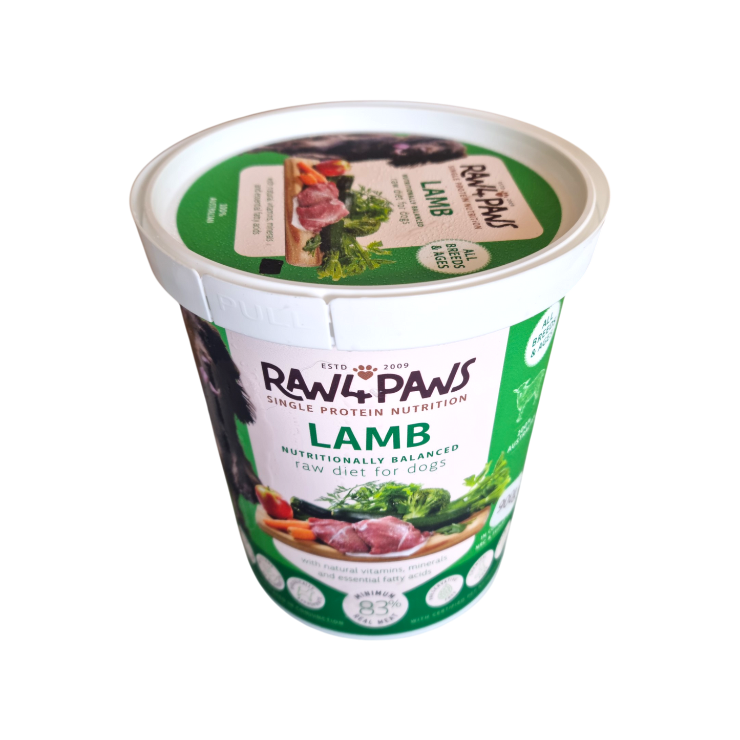 ** TEMPORARY SIZE 900g Lamb Tub - Raw 4 Paws