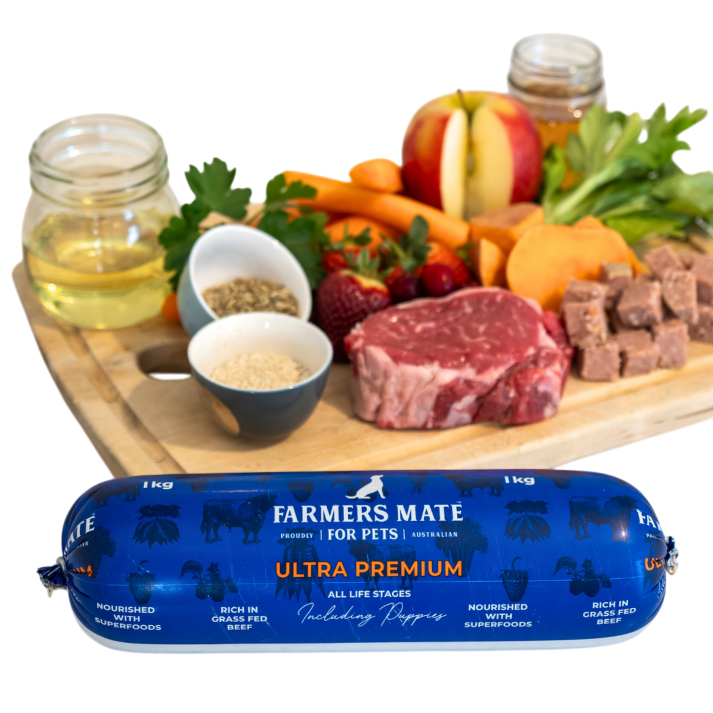 1kg Ultra Premium Roll - Beef & Chicken - Farmer's Mate for Pets
