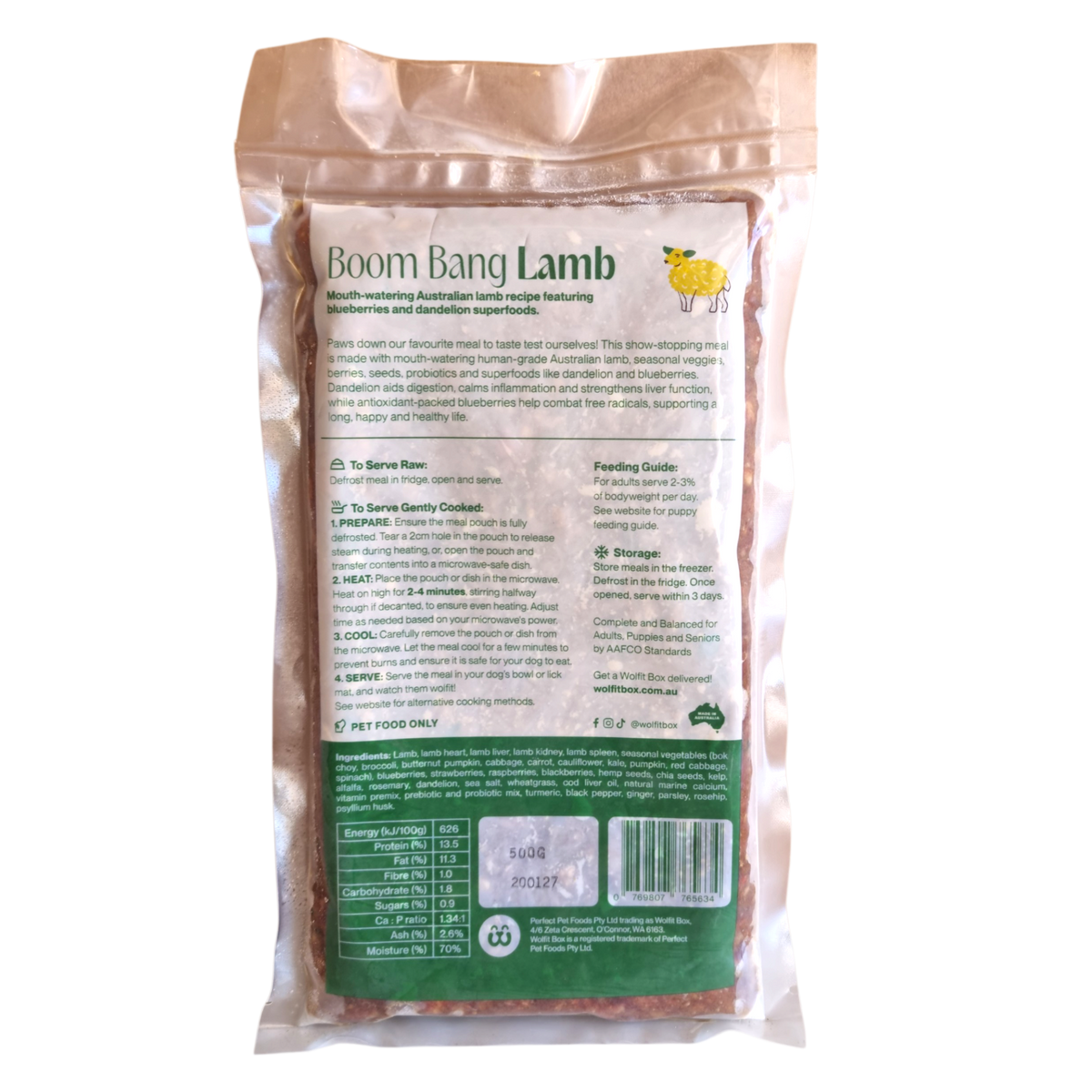 Lamb with Blueberries and Dandelion 500g - Wolfit Box