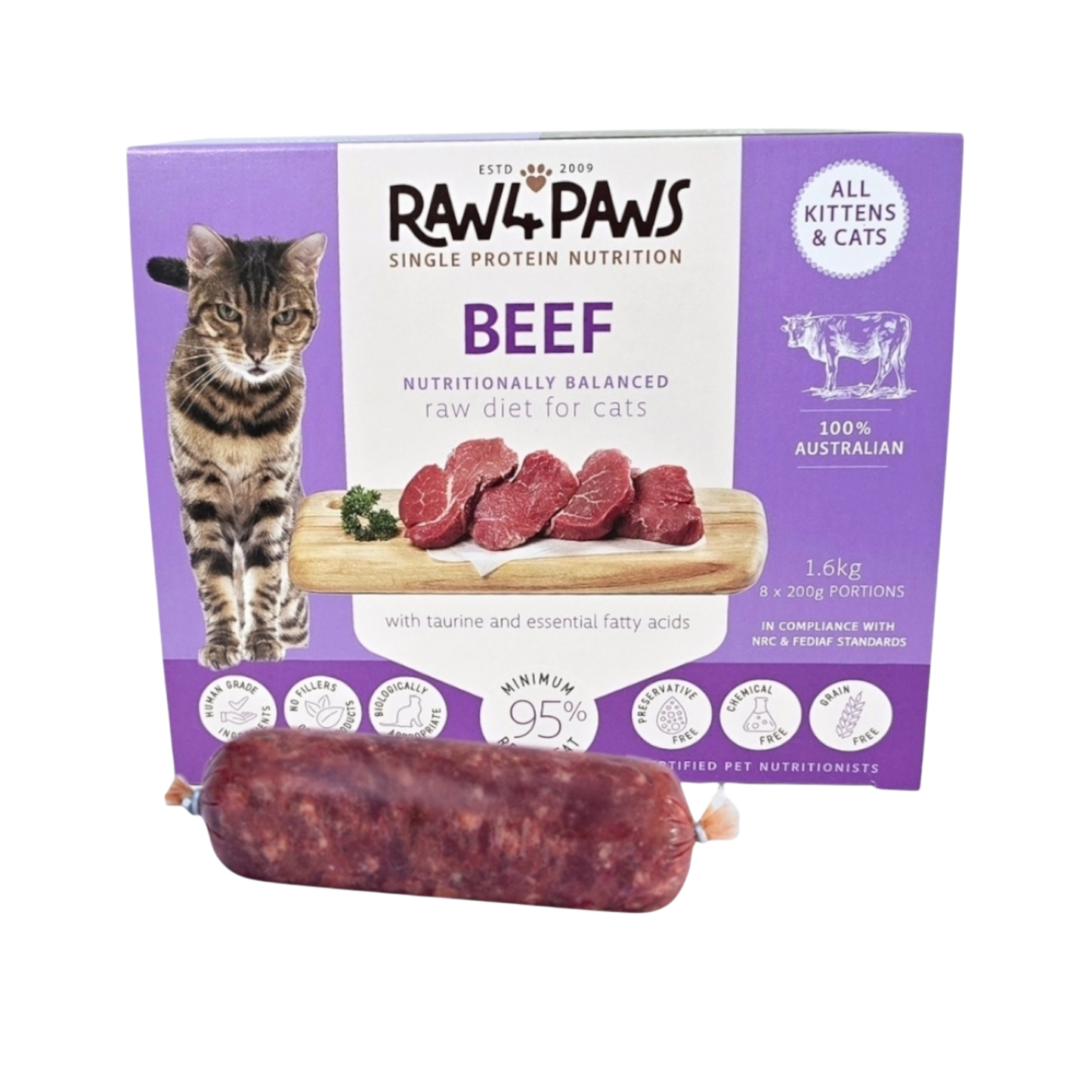 Cat Beef Portions 1.6kg - Raw 4 Paws