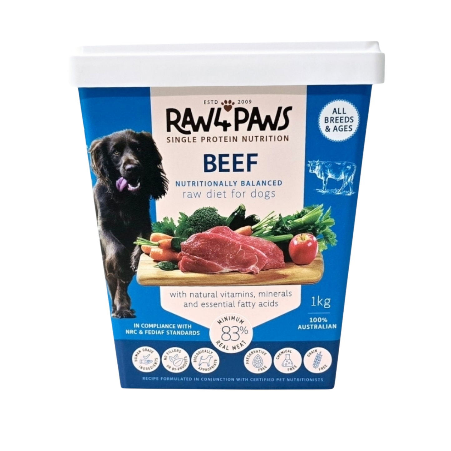 1kg Beef Tub - Raw 4 Paws