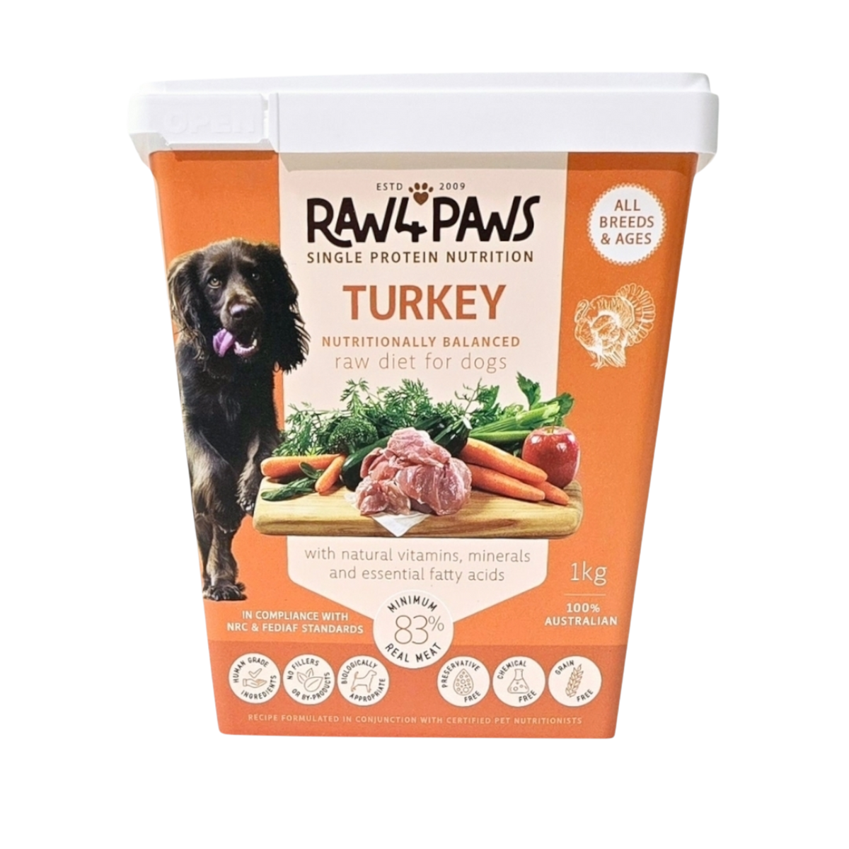 1kg Turkey Tub - Raw 4 Paws